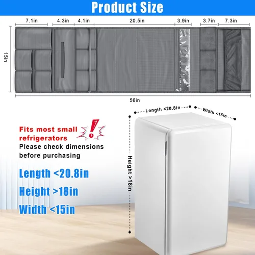 Vista 2 de RGQSUN Mini organizador de refrigerador de 55.1 x 15.7 pulgadas con 15 bolsillos, organizador impermeable para refrigerador, accesorios de doble