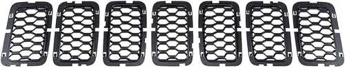Vista 11 de 7 piezas de cubierta de rejilla frontal negra brillante compatible con modelos Jeep Grand Cherokee 2014-2016