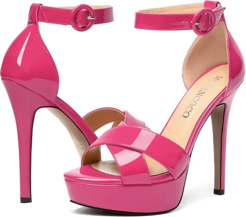 Vista 34 de MODENCOCO Sandalias de boda con correa de tobillo sexy para mujer, con plataforma y puntera abierta, tacón de aguja y tacón alto, zapatos de vestir