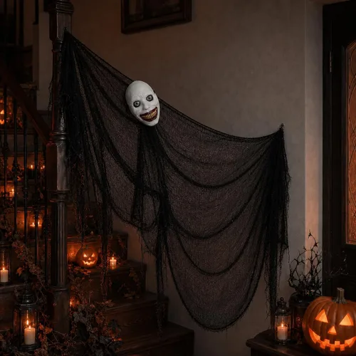 Vista 8 de UQJE Máscara sonriente aterradora, disfraz de Halloween de demonio