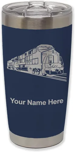 Vista 19 de LaserGram Vaso aislado al vacío de 20 onzas, tren de carga, grabado personalizado incluido (negro)