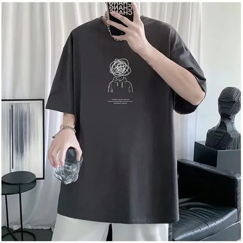 Vista 5 de CYee Camiseta de gran tamaño con estampado de dibujos animados Y2K para hombre, sudadera de verano holgada Indie Grunge Harajuku Alt Streetwear