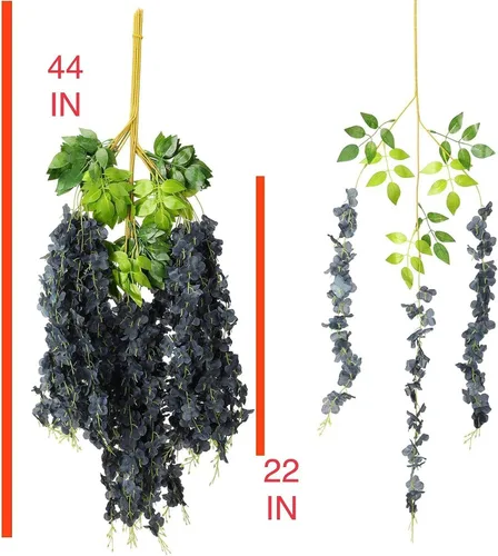 Vista 2 de Fermus Paquete de 24 guirnaldas de flores colgantes de glicina artificial, vid de glicina falsa para decoración de boda floral de jardín (negro)