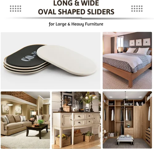 Vista 3 de CO-Z Deslizadores grandes para muebles, paquete de 4, deslizadores ovalados reutilizables de 6 x 9 1/2 pulgadas para alfombras, deslizadores