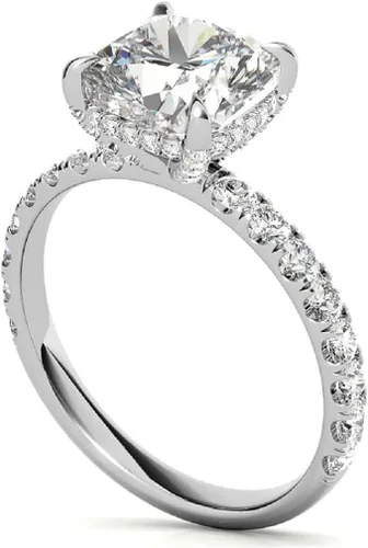 Vista 3 de Anillo de compromiso hecho a mano de oro blanco sólido de 10 quilates, 2 quilates de corte cojín de moissanita, anillo solitario de boda