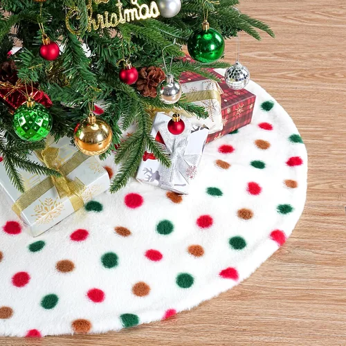 Vista 10 de Falda de árbol de copos de nieve de oro rosa de 24 pulgadas, faldas de árbol de piel sintética blanca, mini faldas de árbol de Navidad, tapete