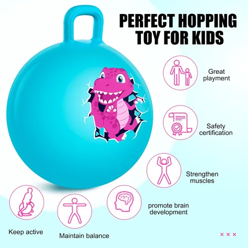 Vista 3 de Pelota saltarina Inpodak de 18 pulgadas con asas para niños, juguete de salto y rebote Hippity Hop para niños de 3 a 6 años, incluye bomba y caja