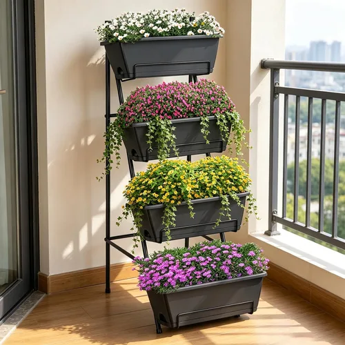 Vista 8 de OYEAL Cama de Jardín Elevada de 4 Niveles Jardineras Verticales para Interior y Exterior Caja de Jardinera Elevada con Patas Jardinera de Hierbas