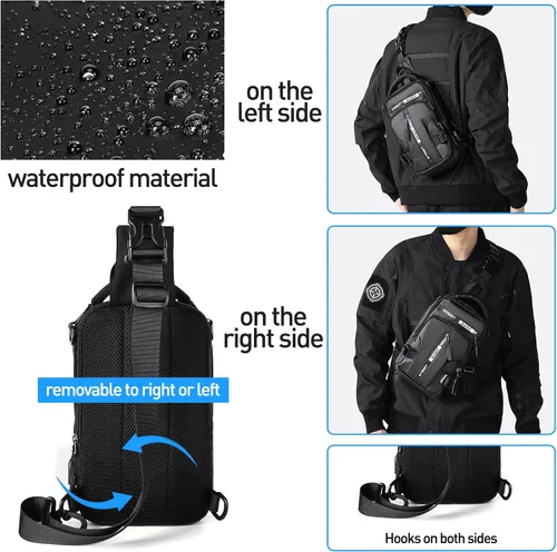 Vista 5 de Mochila cruzada pequeña negra para hombre y mujer, H-Negro, S, Moda