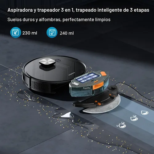 Vista 7 de Robot aspiradora y trapeador, succión de 11500 Pa, aspiradora robótica 3 en 1 con navegación inteligente LiDAR, 90 días de autovaciado, 160 minutos
