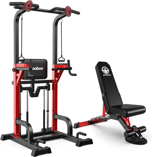 Vista 9 de Pooboo Power Tower Dip Station Pull Up Bar for Fitness Home Gym Workout,450 Pounds Multi-Function Adjustable Height Fitness Strength Training