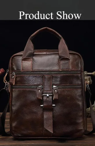 Vista 9 de Bolso de hombro de cuero genuino para hombres, bandolera ajustable con caja de regalo