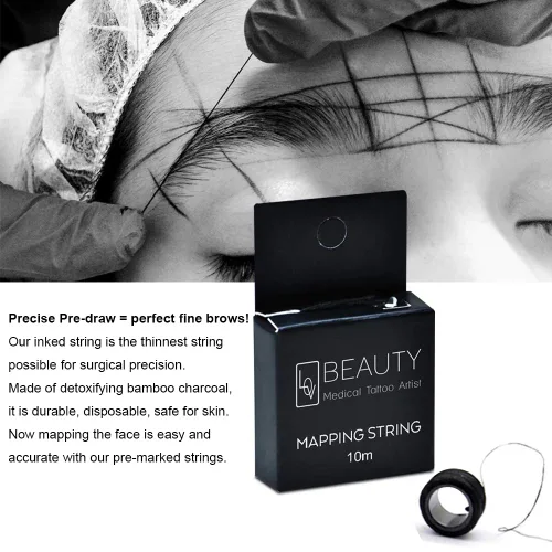 Vista 3 de Cuerda de mapeo de cejas preentintada para microblading marcador de cejas hilo tatuaje PMU microblading cuerda herramienta de medición para marcar