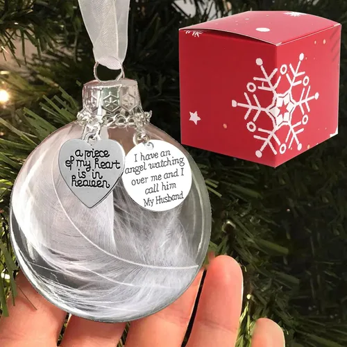 Vista 15 de Adorno conmemorativo de Navidad transparente, bola de plumas, A Piece of My Heart is in Heaven, Loss of Loved One Aunt Christmas Tree Hanging Pendan