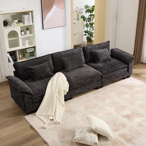 Vista 24 de IPKIG 117" Modular Sectional Cloud Couch, Modern L-Shaped Sofa with Ottoman Blanco beige