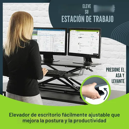 Vista 3 de TechOrbits - Convertidor de escritorio de pie, regulable, para sentarse y pararse, aglomerado, monitor dual con bandeja para teclado, para laptop
