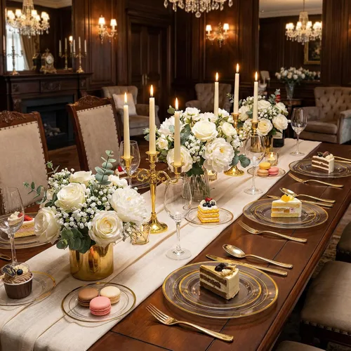 Vista 2 de I00000 100 piezas de pequeños platos de postre de oro transparente, platos desechables transparentes con borde dorado de 7 pulgadas, platos pequeños