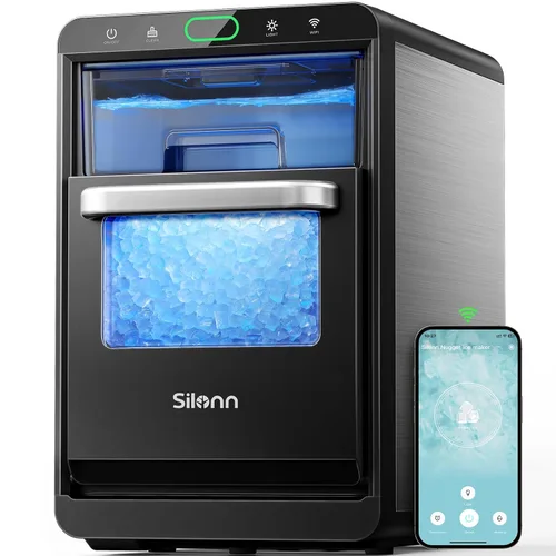 Vista 8 de Máquinas de Hielo de Encimera Silonn, 9 Cubos Listos en 6 Minutos, 26 libras en 24 Horas, Máquina de Hielo Autolimpiante con Pala para Hielo
