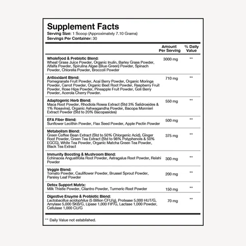 Vista 3 de Terra Health Essentials Super Greens Polvo orgánico de superalimentos verdes Probióticos aptos para el intestino sin gluten 30 porciones