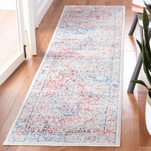 Vista 37 de Safavieh - Alfombra de 2 x 4 pies de la colección Brentwood color marfil y azul marino, alfombra que no suelta pelusas con diseño desgastado