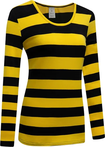 Vista 3 de Formeet17 Camiseta de manga larga a rayas para mujer, elástica, cómoda, cuello redondo