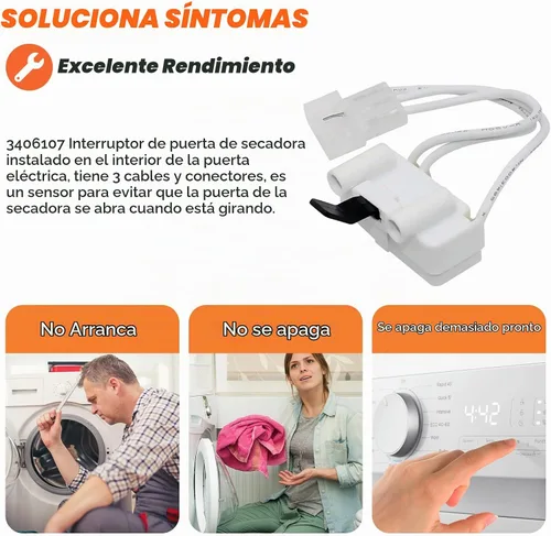Vista 3 de Beaquicy - Interruptor para puerta de secadora 3406107, repuesto para secadora Whirlpool, Ken-more, Roper, Amana, Crosley (paquete de 6)