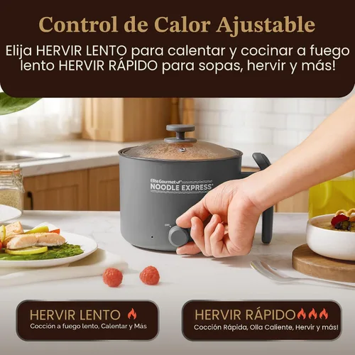 Vista 2 de Elite Gourmet Noodle Express - Olla caliente eléctrica, Ceralast antiadherente, color gris