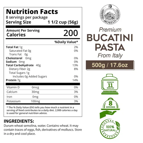 Vista 2 de Morelli Bucatini - Pasta italiana orgánica de primera calidad de Italia - Marca de pasta gourmet artesanal y familiar - Pasta de sémola de trigo