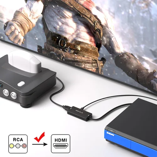 Vista 4 de Dingsun Convertidor RCA a HDMI, adaptador AV a HDMI, convertidor de audio compuesto/CVBS/video compatible 1080P/720P para HD