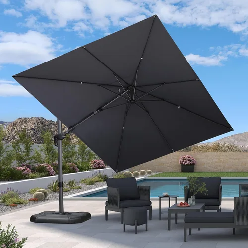 Vista 15 de PURPLE LEAF Sombrilla de patio de 8 pies para exteriores, sombrilla voladiza cuadrada de aluminio con rotación de 360 grados para jardín, terraza