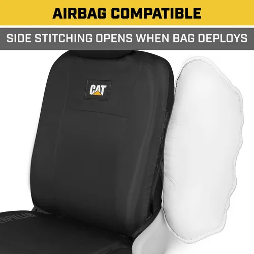 Vista 7 de CAT DuraDrive - Funda de asiento delantero de automóvil, (2) piezas, Oxford negro, protección resistente, ajuste semiuniversal, protector de asiento