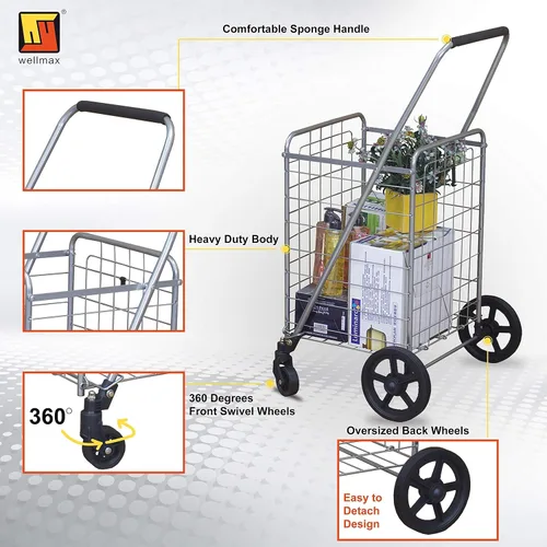 Vista 2 de Wellmax Carrito de la compra con ruedas giratorias y cesta doble para comestibles Todos los modelos WM99024S 99025S 99026S 99028S