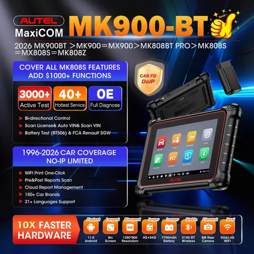 Vista 2 de Autel Escáner MaxiCOM MK900BT, 2026 MK900-BT V2.0 Herramienta de diagnóstico bidireccional, 8 pulgadas hasta MK900 MX900 MK808S MK808BT MX808S