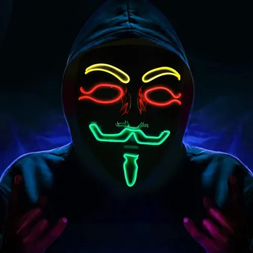 Vista 2 de Máscara con luz LED, cosplay, fiesta de festivales, accesorios de máscaras, máscaras faciales de Halloween para hombres, mujeres y niños