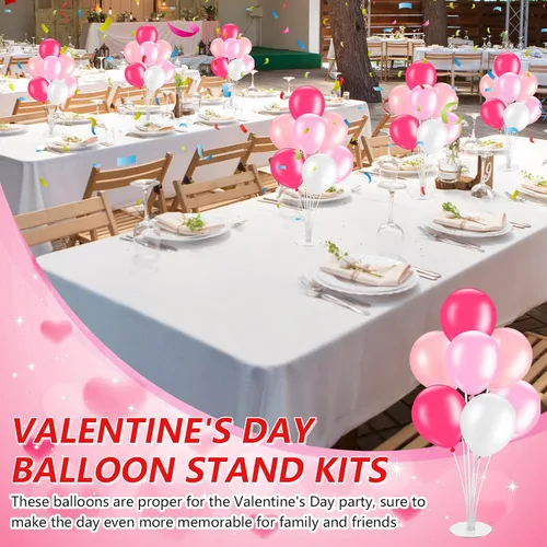 Vista 5 de Gejoy Juego de 4 soportes de globos rosas para centros de mesa, soportes de látex para globos de mesa para baby shower, cumpleaños, boda