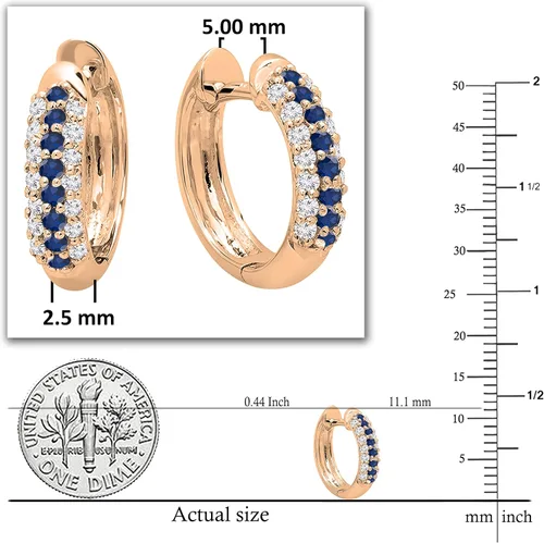 Vista 3 de Dazzlingrock Collection Round Gemstone & White Diamond Pave Set Hoop Earrings for Her in 10K Solid Rose Gold
