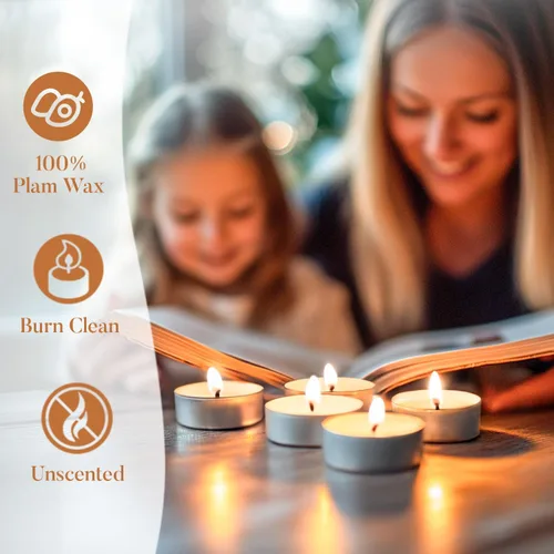 Vista 3 de Velas de Té a Granel - Paquete de 300, Más de 4.5 Horas de Combustión Completa, Velas de Té Sin Aroma, Sin Humo, Llama Brillante, Velas de Té