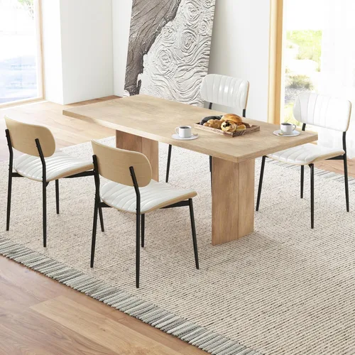 Vista 14 de HENGJIANYI Bentwood - Juego de 2 sillas de comedor modernas de piel sintética con patas de metal, sillas de cocina tapizadas de mediados de siglo