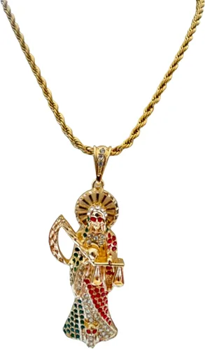 Vista 2 de Colgante Santa Muerte con collar (relleno de oro de 24 quilates)