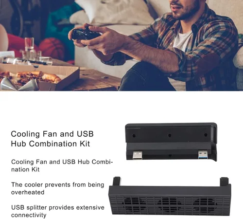 Vista 5 de Kafuty-1 Kit combinado de ventilador de refrigeración y concentrador USB para sistema de consola PS4 Slim, adaptador divisor USB 3.0 de 4 puertos