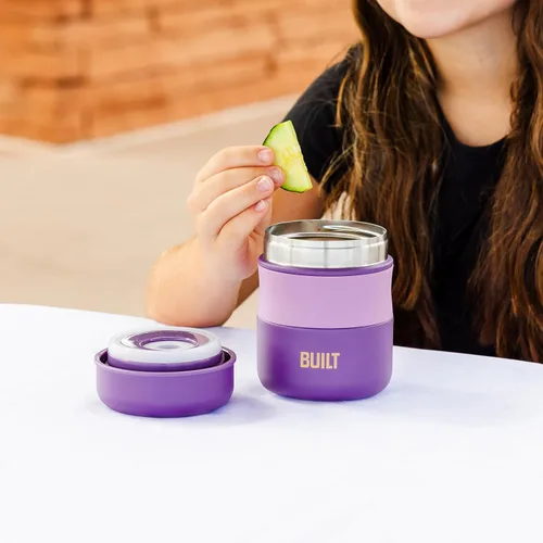Vista 2 de [Usado] BUILT Tarro de alimentos aislado al vacío de doble pared de 10 onzas, recipiente térmico de acero inoxidable para alimentos fríos y Negro