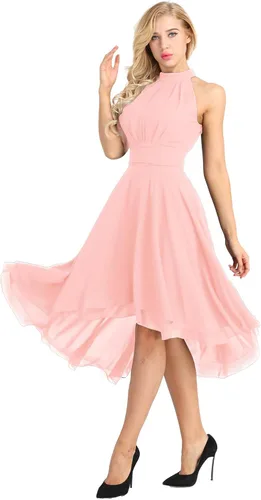 Vista 3 de iEFiEL - Vestido de gasa para mujer con cuello halter sin mangas y cuello alto y corto
