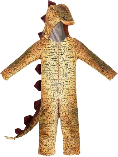 Vista 2 de Quenny Disfraz de dinosaurio de Halloween para niños, disfraz de cosplay de estegosaurio, overol con capucha.