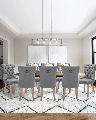 Vista 96 de Juego de 2 sillas de comedor de terciopelo con patas de madera, color beige Mid Century Modern Dining Chairs,Upholstered Chairs with Nailhead