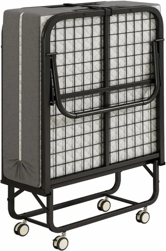 Vista 9 de Cama plegable con colchón para adultos, 75" x 31" cama rodante portátil tamaño catre, cama plegable de invitados con marco de metal con colchón