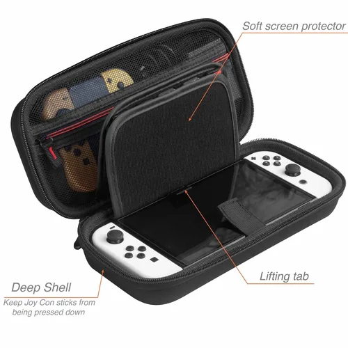 Vista 3 de ButterFox Switch Carrying Case for Nintendo Switch OLED, Fits Charger, Joy Con Grip, 18 Games and Protective Case (Black)