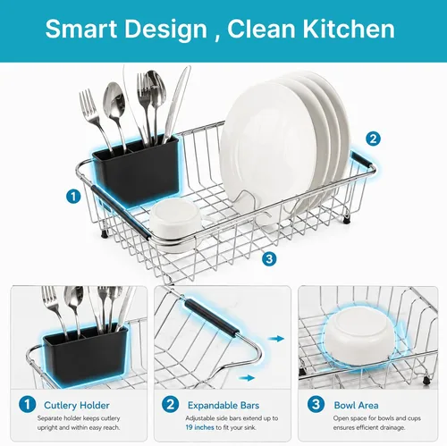 Vista 6 de KESOL - Escurridor de platos compacto expandible sobre el fregadero, pequeño estante de cocina