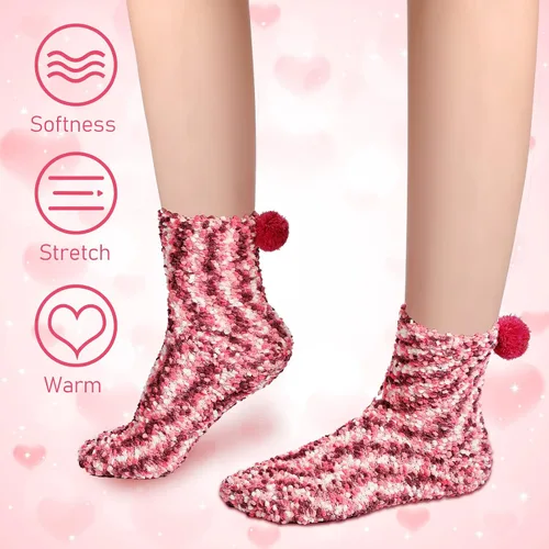 Vista 2 de 4 Pairs Valentine's Day Cupcake Socks Gifts for Women Girl Fuzzy Fluffy Sock DIY Present Socks Birthday Gifts