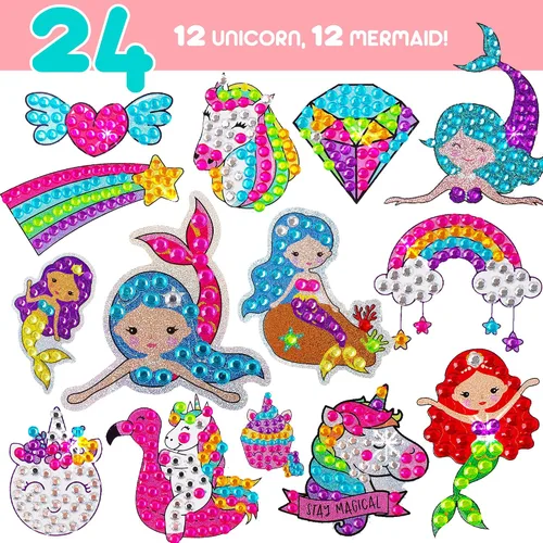 Vista 3 de Blue Squid Kits de arte de diamantes para niños, unicornio y sirena, divertido y fácil, kit de pintura de diamantes 5D para niños, kit de arte