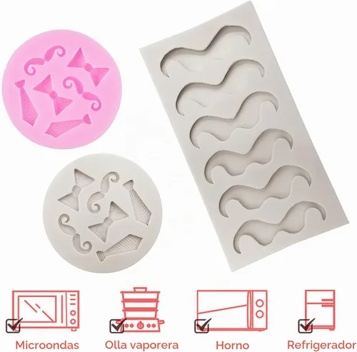 Vista 5 de Juego de 5, mini moldes de silicona para barba, molde de fondant de chocolate con caramelo de findTop para corbata, mini bigote, lazo, pastel, barba